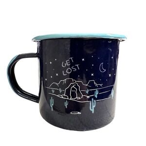 Serengetee Get Lost Enamel Camp Mug Desert Night Cactus Navy Blue Outdoorsy Mug